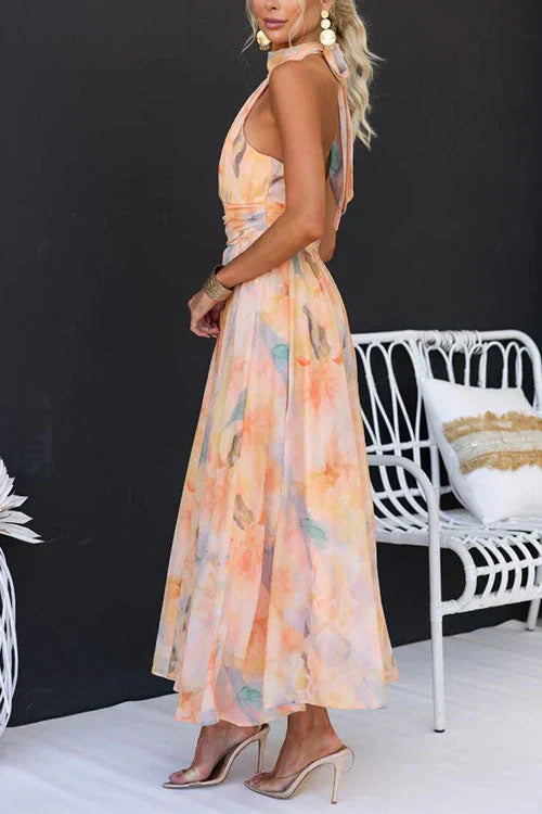 Seravie | Women’s Halter Watercolour Maxi Dress