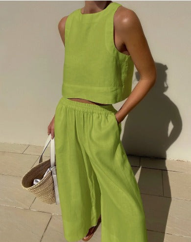 Belinas | Women’s Two-Piece Linen Wide-Leg Set