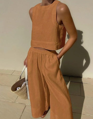 Belinas | Women’s Two-Piece Linen Wide-Leg Set