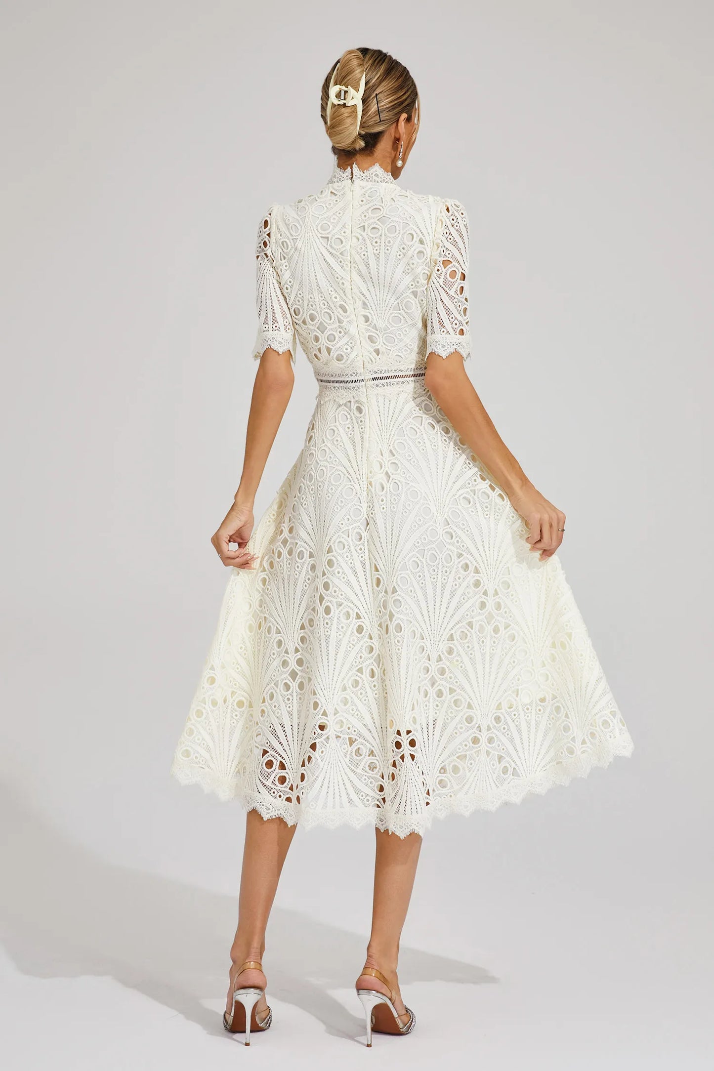 Elvessa | Women’s Lace High Neck Midi Dress