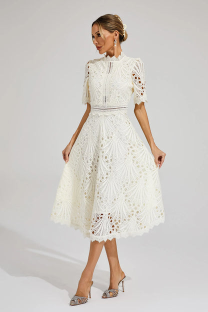 Elvessa | Women’s Lace High Neck Midi Dress