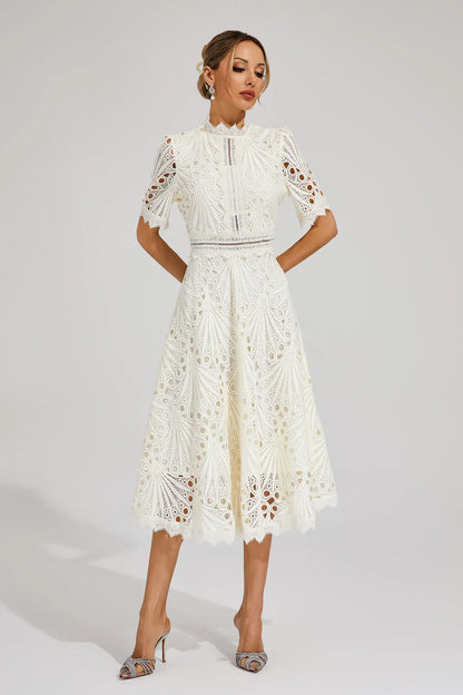 Elvessa | Women’s Lace High Neck Midi Dress