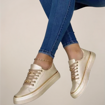 Avelia | Women’s Low Top Trainers with Gold Accents
