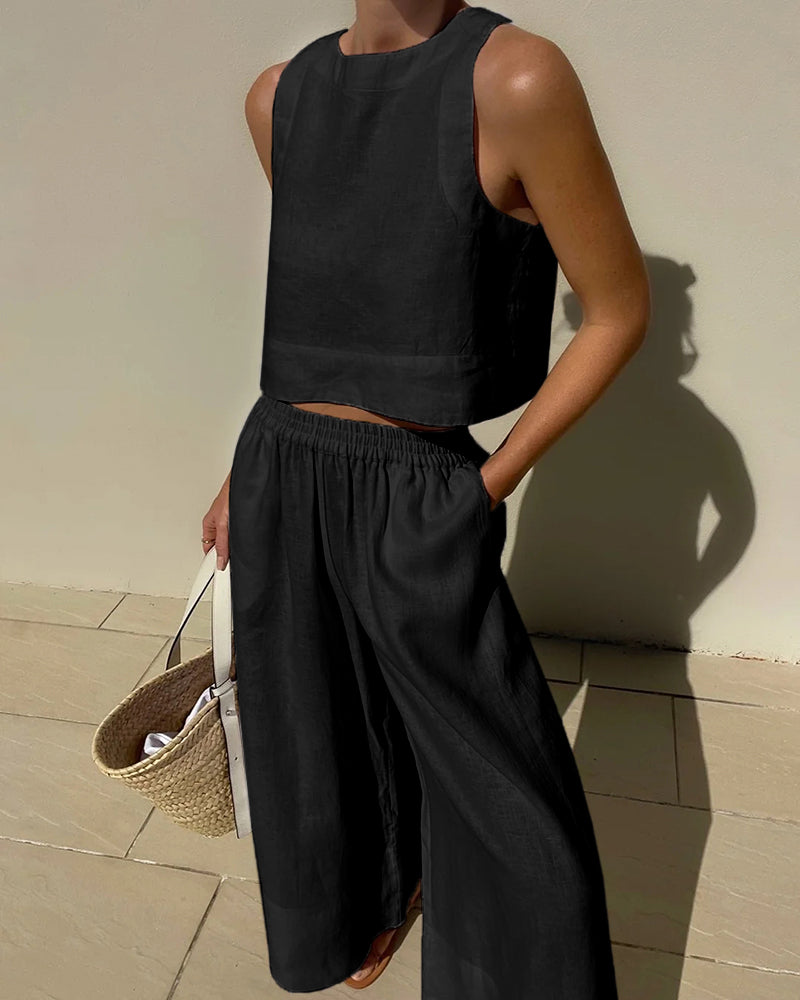 Belinas | Women’s Two-Piece Linen Wide-Leg Set
