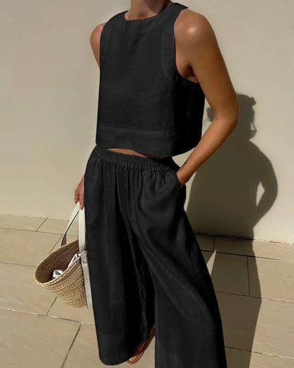 Belinas | Women’s Two-Piece Linen Wide-Leg Set