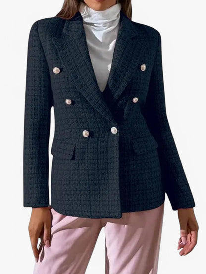 Elvoria | Women’s Textured Tweed Fitted Blazer Jacket