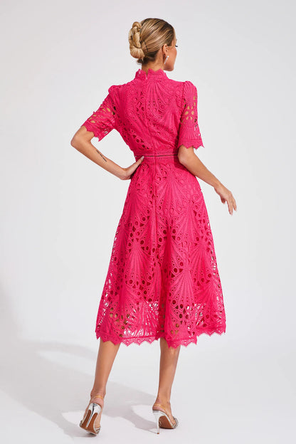 Elvessa | Women’s Lace High Neck Midi Dress