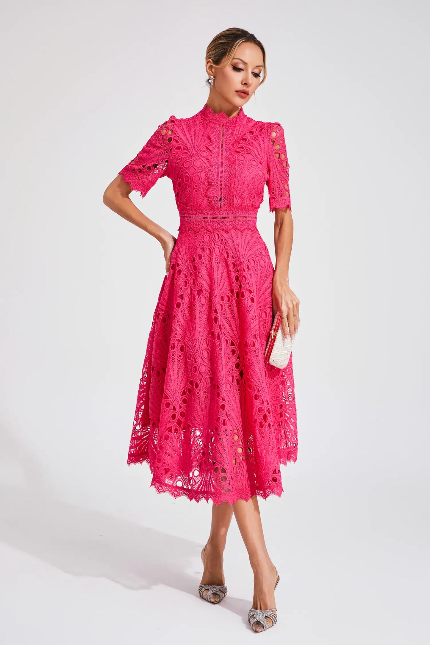 Elvessa | Women’s Lace High Neck Midi Dress