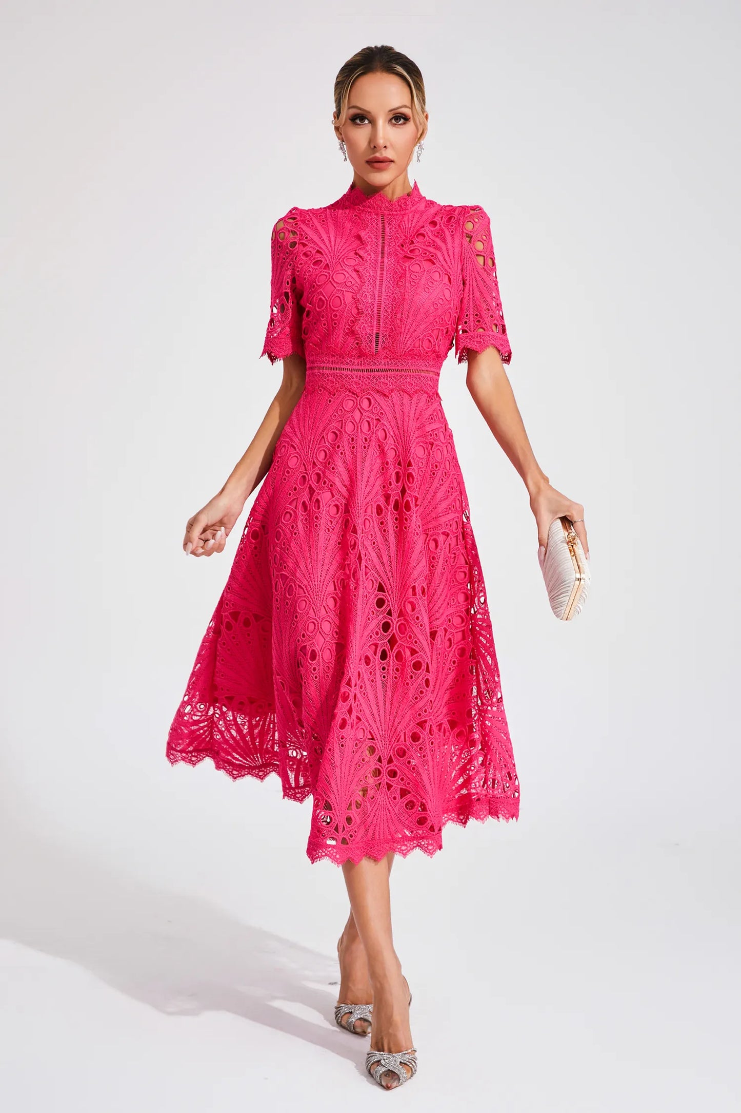 Elvessa | Women’s Lace High Neck Midi Dress