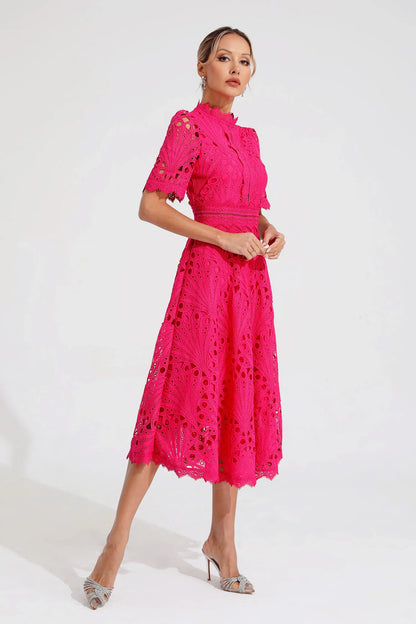 Elvessa | Women’s Lace High Neck Midi Dress