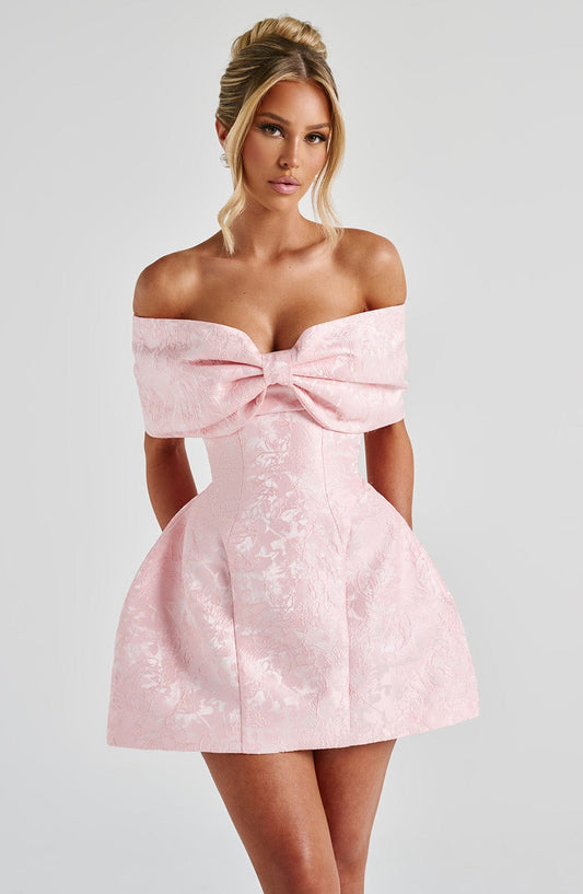 Glorie | Women’s Off-Shoulder Bow Bardot Mini Dress