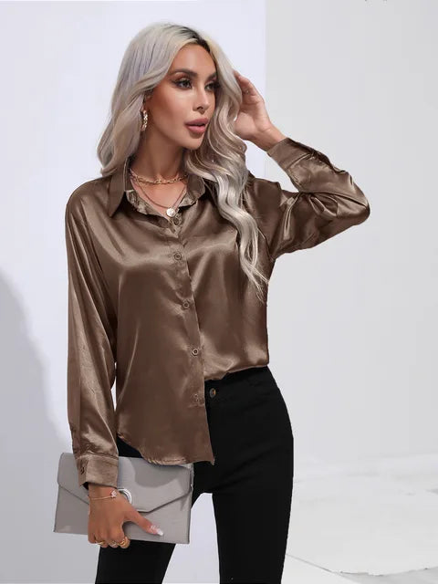 Noura | Women’s High-Shine Button-Up Blouse