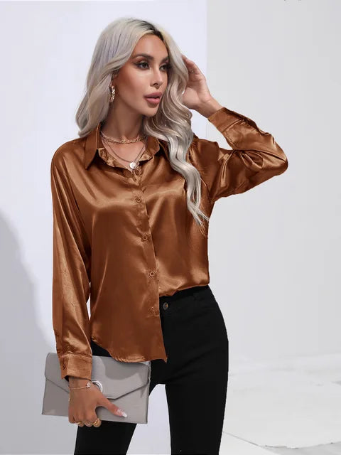 Noura | Women’s High-Shine Button-Up Blouse