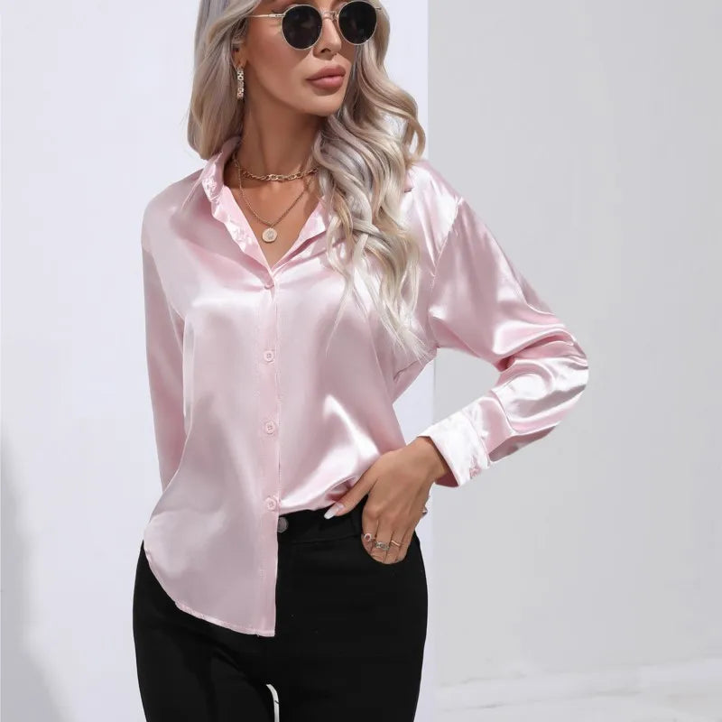 Noura | Women’s High-Shine Button-Up Blouse