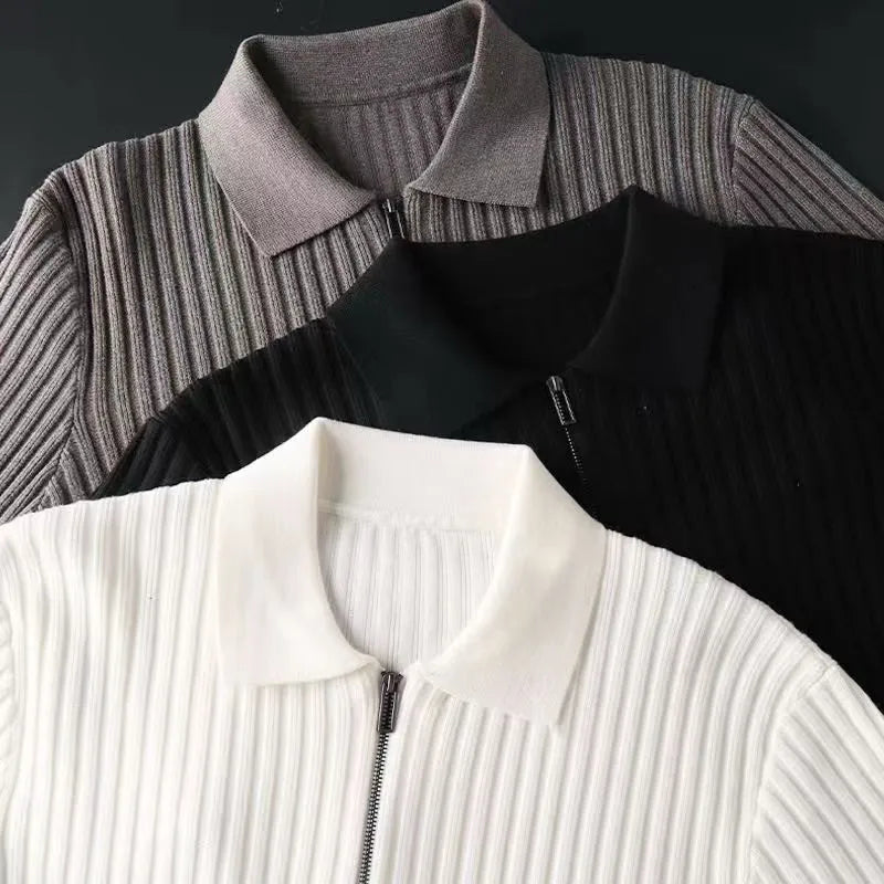 Lorenzio | Men’s Zip-Neck Knit Polo Sweater4