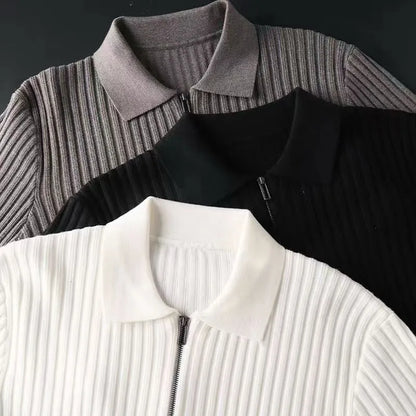 Lorenzio | Men’s Zip-Neck Knit Polo Sweater4