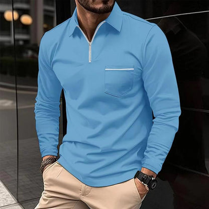 Mireo | Men’s Long Sleeve Zip Polo Shirt