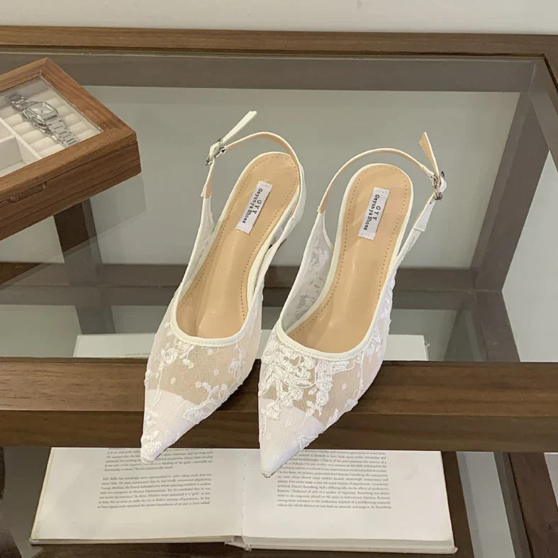 Nisha | Women’s Beaded Lace Slingback Heels