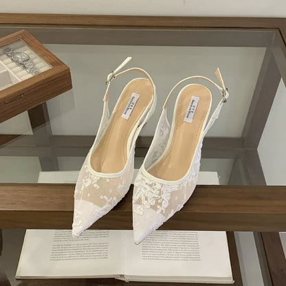 Nisha | Women’s Beaded Lace Slingback Heels