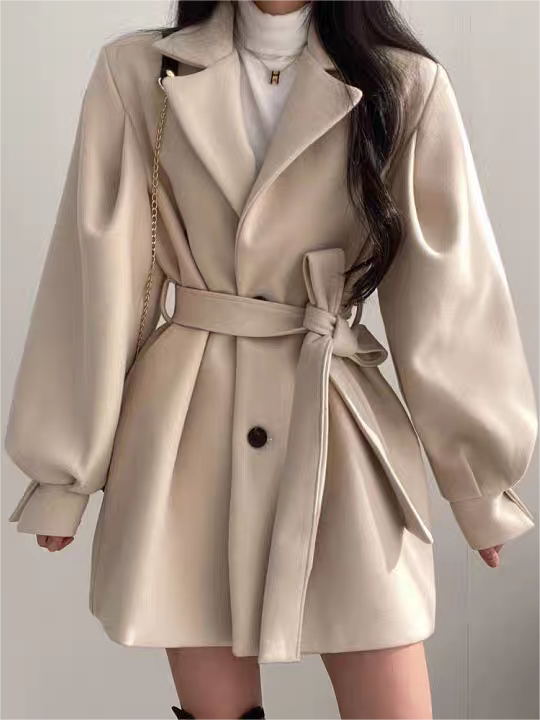 Perla | Women’s Belted Puff Sleeve Coat