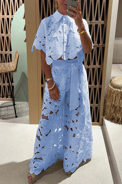 Secilie | Women’s Lace Wide Leg Two-Piece Set