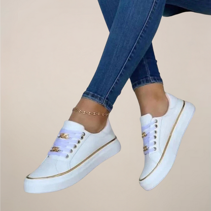 Avelia | Women’s Low Top Trainers with Gold Accents