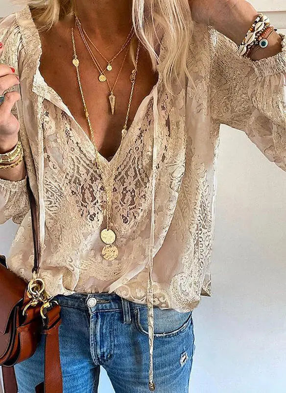 Liorenne | Women’s Lace V-Neck Boho Blouse