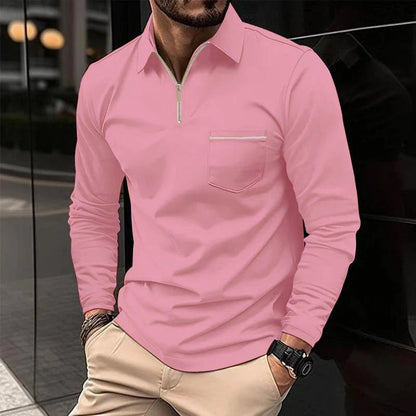 Mireo | Men’s Long Sleeve Zip Polo Shirt