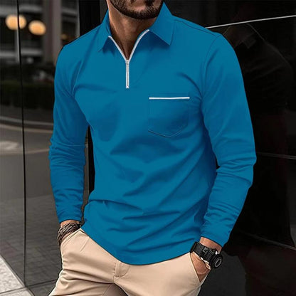Mireo | Men’s Long Sleeve Zip Polo Shirt