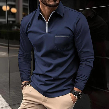 Mireo | Men’s Long Sleeve Zip Polo Shirt