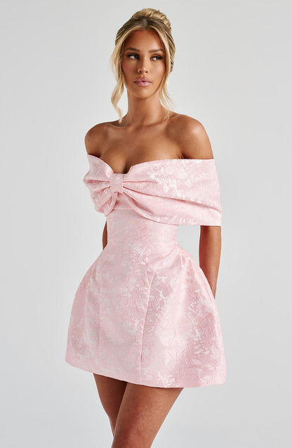 Glorie | Women’s Off-Shoulder Bow Bardot Mini Dress