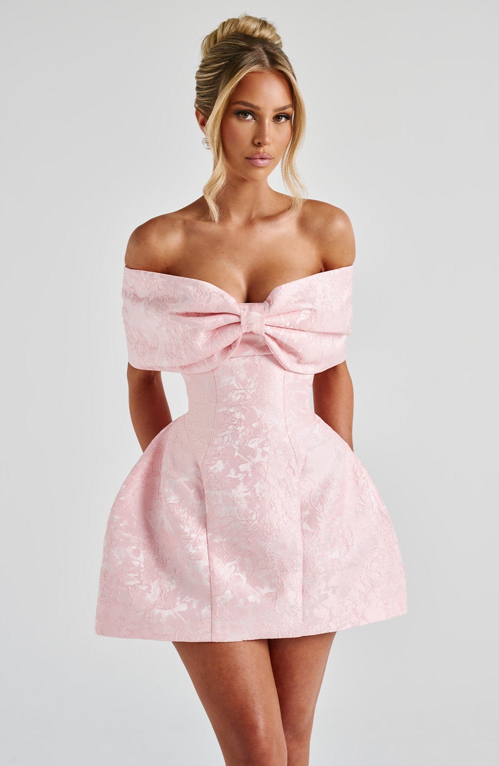 Glorie | Women’s Off-Shoulder Bow Bardot Mini Dress