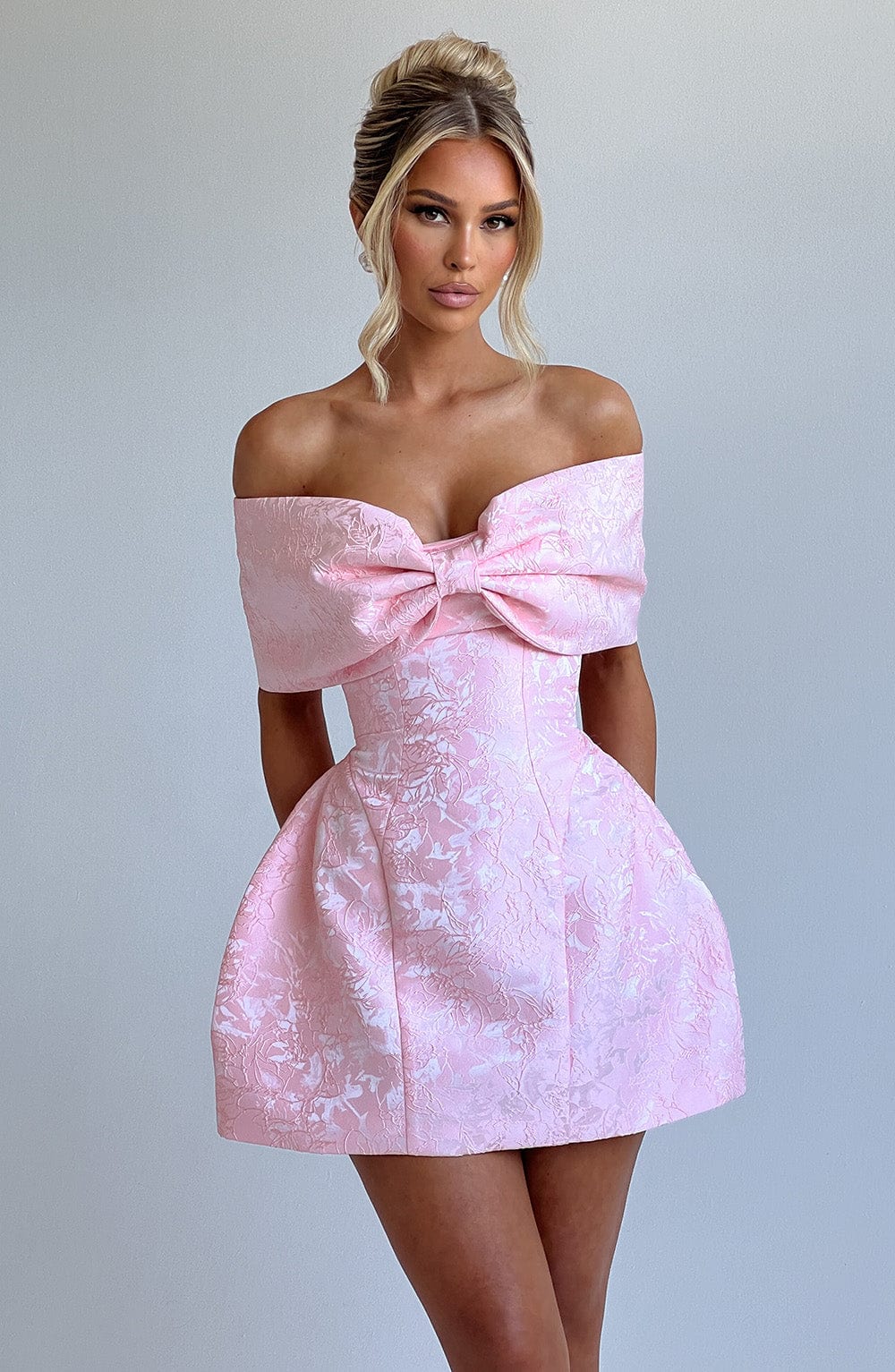 Glorie | Women’s Off-Shoulder Bow Bardot Mini Dress